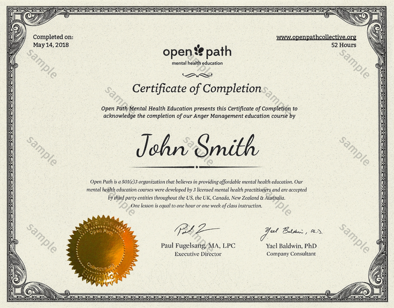 A sample certificate of completion